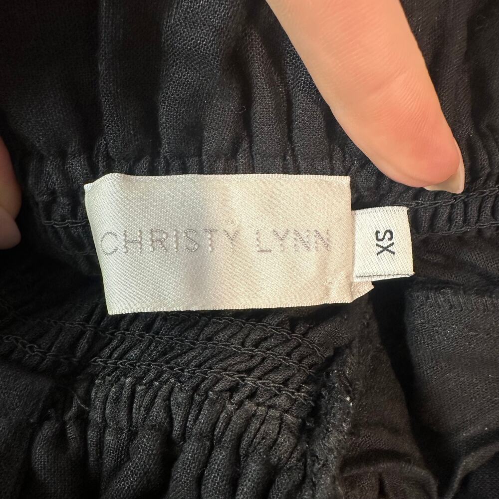 CHRISTY LYNN Venus Midi Dress Linen Blend Ruffle Smocked Sleeveless Slit Maxi - Picture 10 of 13
